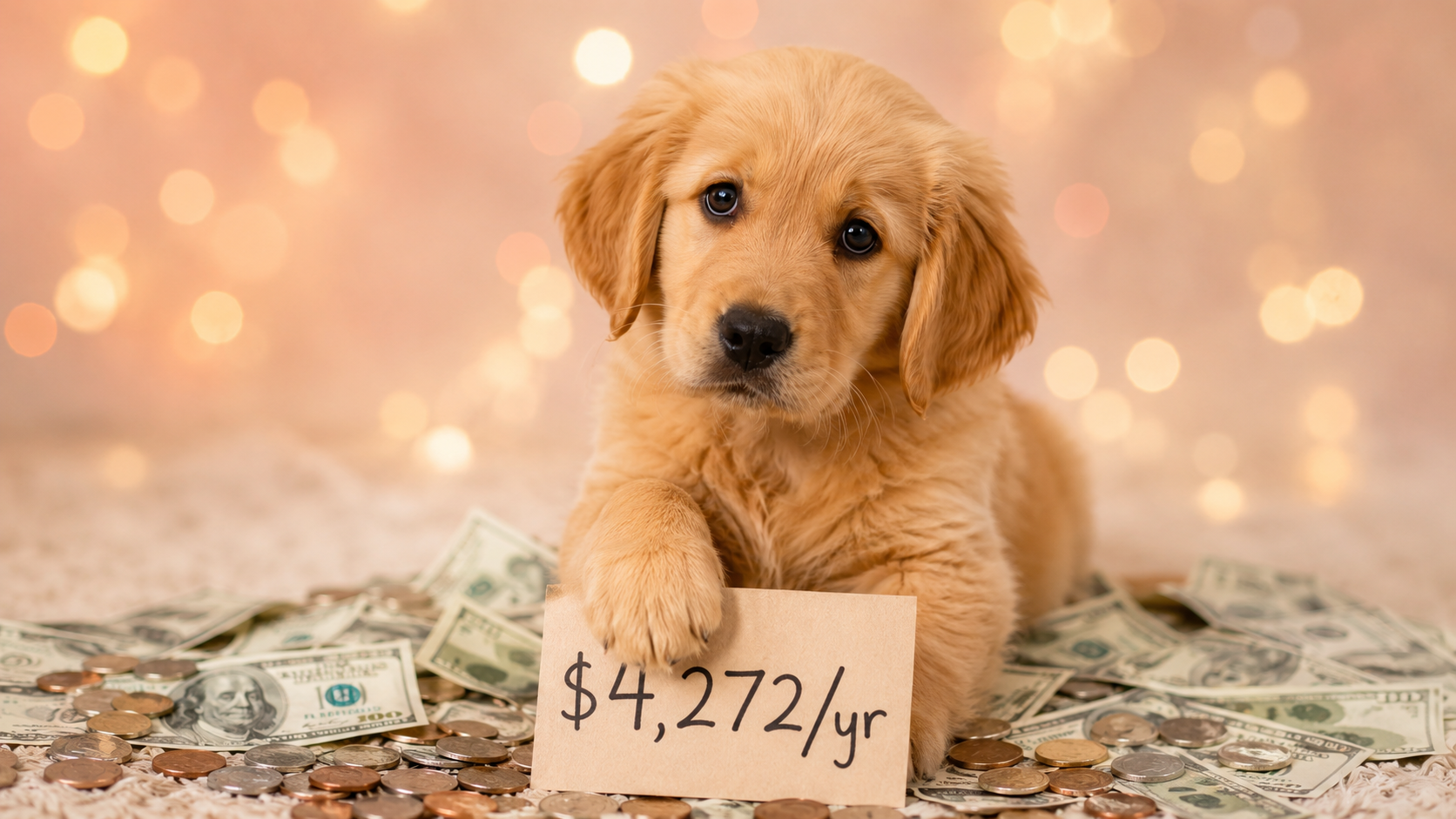 Dog sitting on a pile of money — the $4,272 question